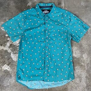 Five Point Button-Up T-Shirt Size XL Blue Slim Fit Flex Taco Patten Short Sleeve